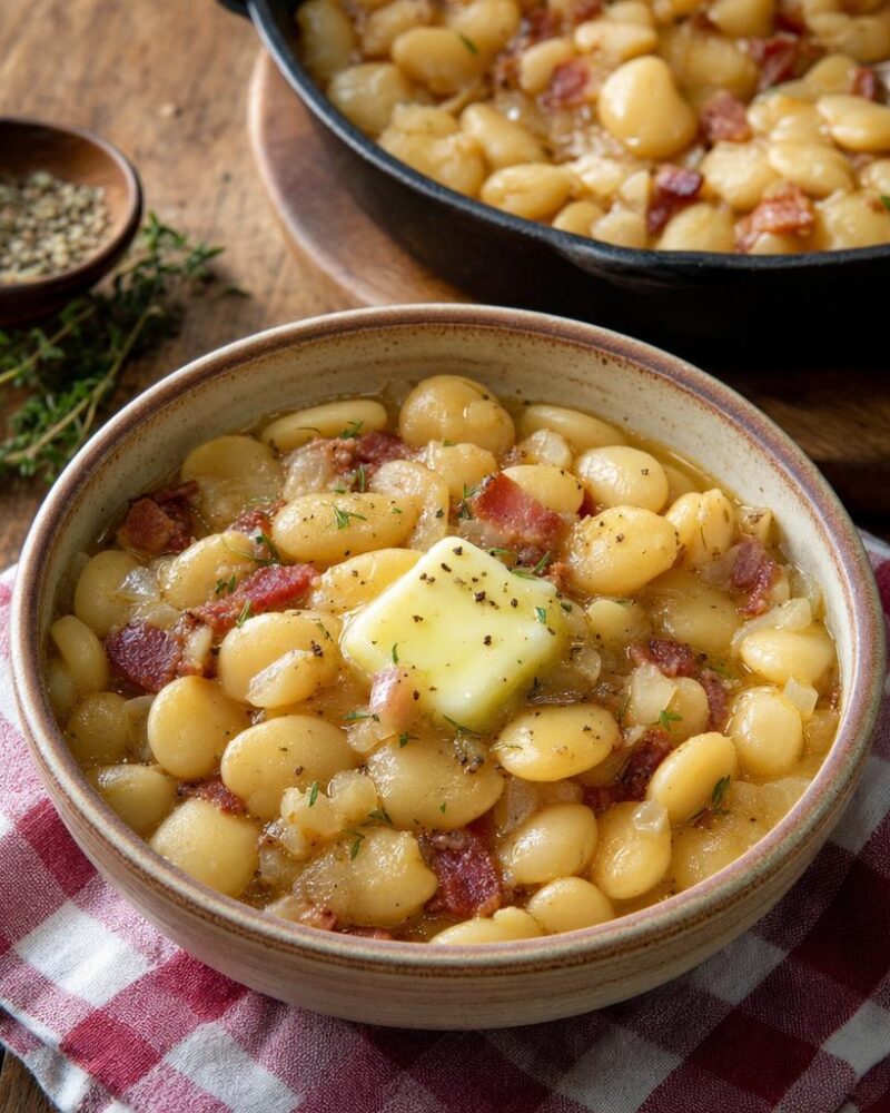 Butter beans with bacon and butter
