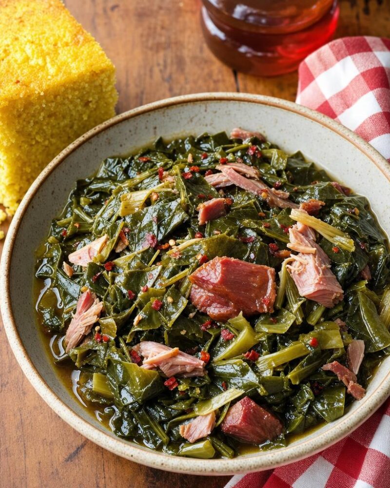 Soul food collard greens with smoked turkey