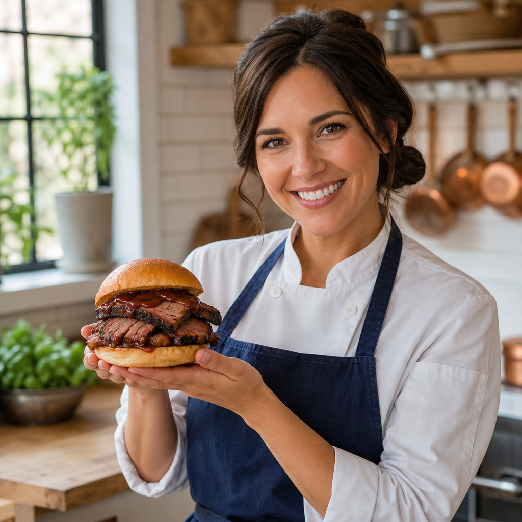 Chef Emily presents Smoked Brisket Sandwich