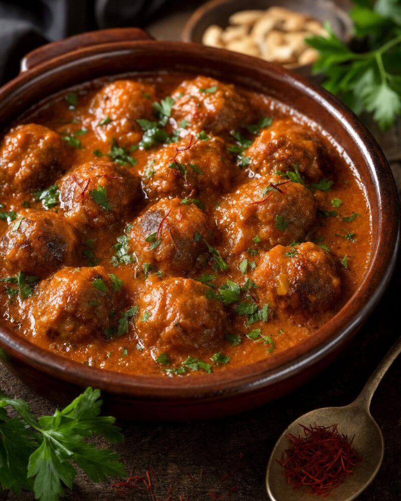 Albóndigas - pork and beef meatballs in rich saffron tomato sauce