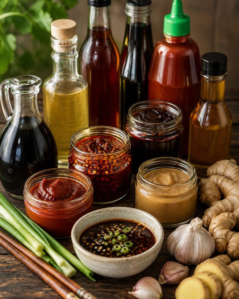 Asian sauces and seasonings - soy, fish sauce, sriracha and more