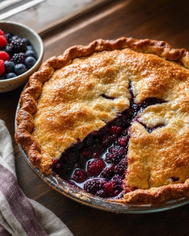 BC Berry Pie - flaky double-crust pie filled with wild huckleberries, blackberries and raspberries