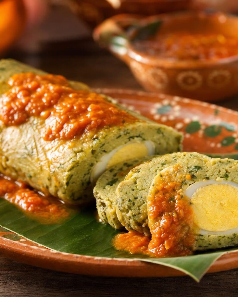 Brazo de Reina - Yucatecan chaya tamal with boiled eggs