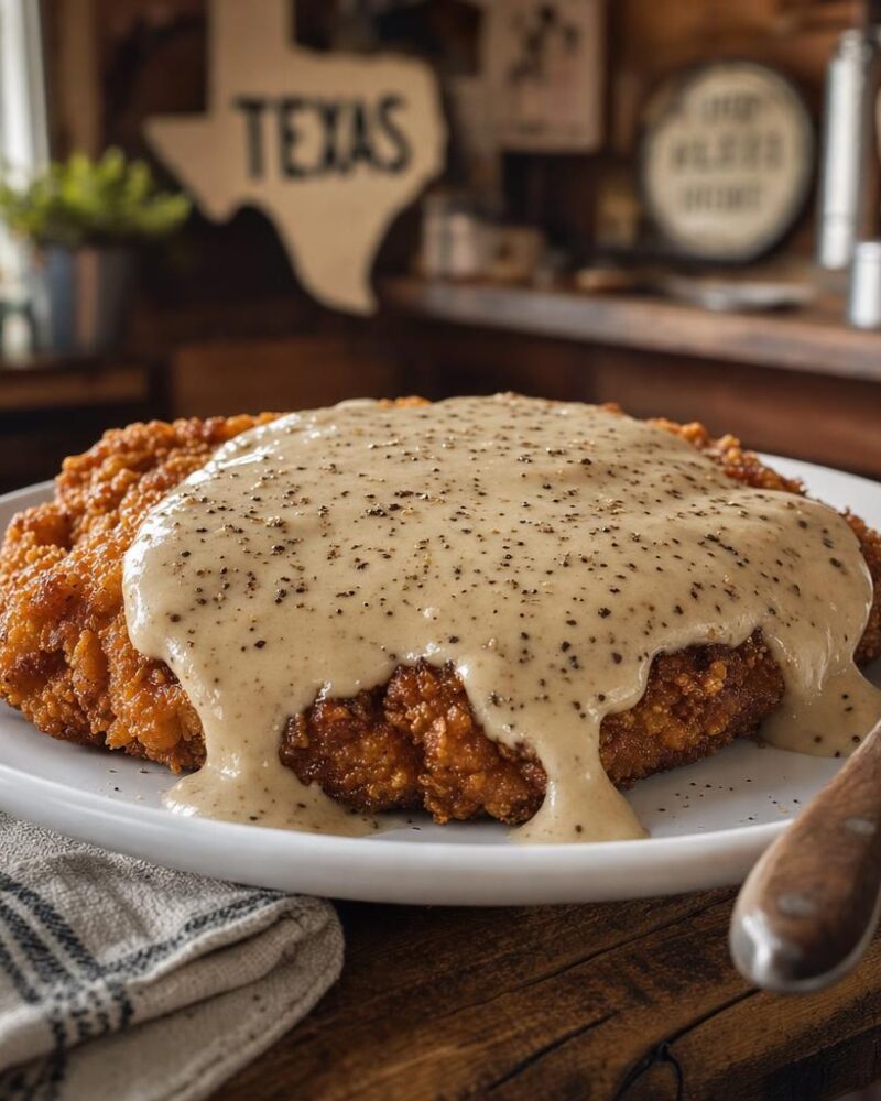 Chicken fried steak — tenderized beef cutlet breaded and fried golden, smothered in creamy black pepper gravy