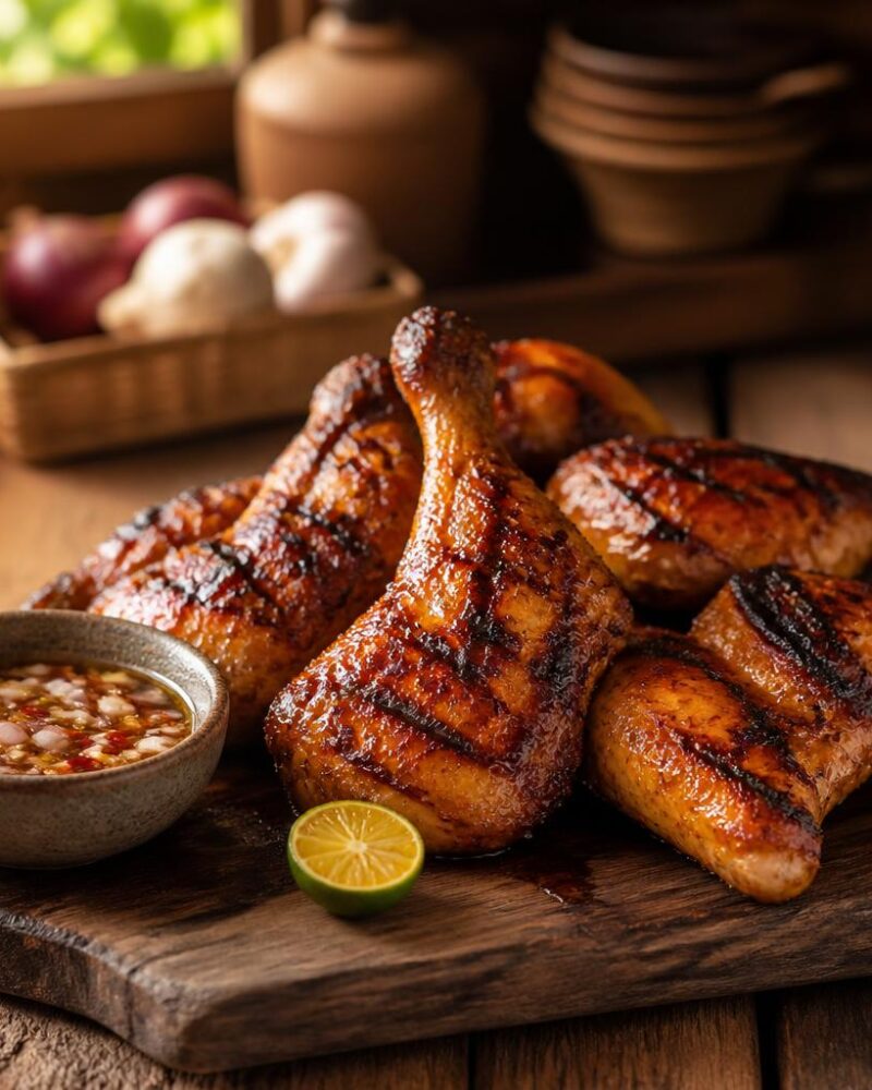 Chicken Inasal — char-grilled chicken marinated in calamansi and lemongrass with annatto oil