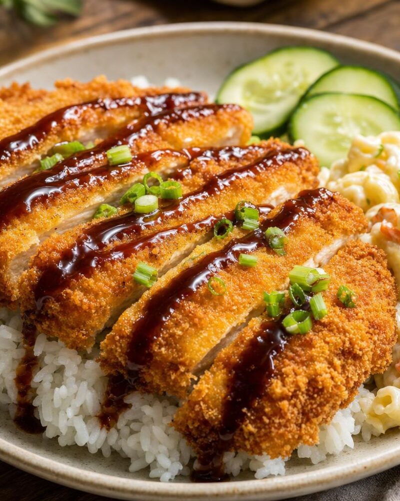 Chicken Katsu Plate - crispy panko chicken katsu with rice and macaroni salad