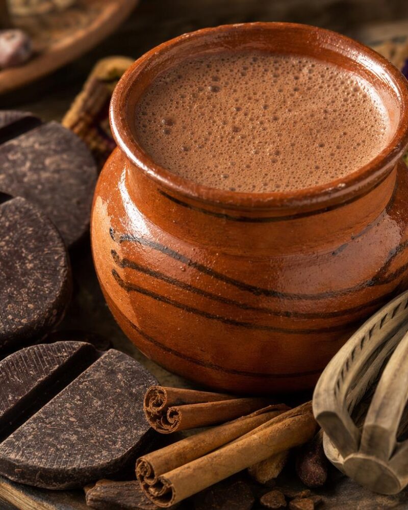 Traditional Oaxacan hot chocolate with cinnamon