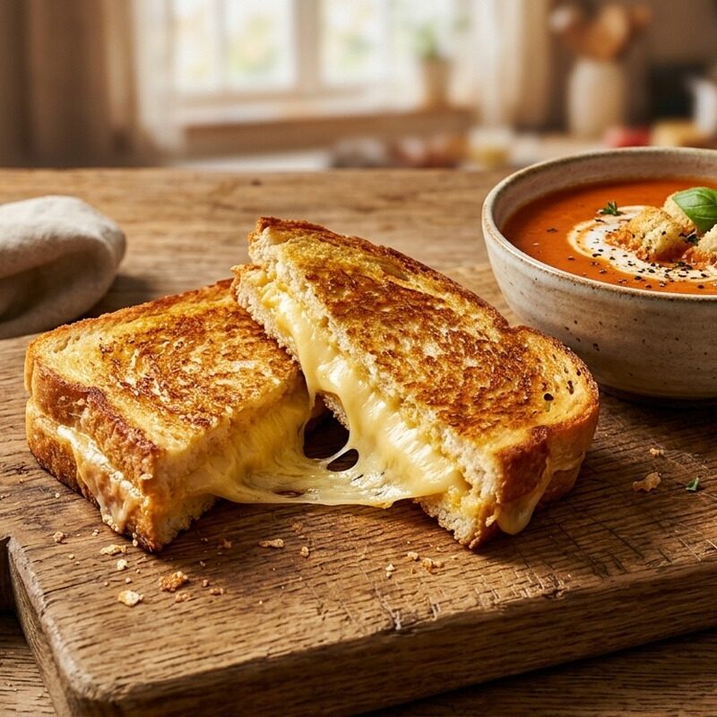 Classic Grilled Cheese Sandwich with melted cheese and golden crispy bread