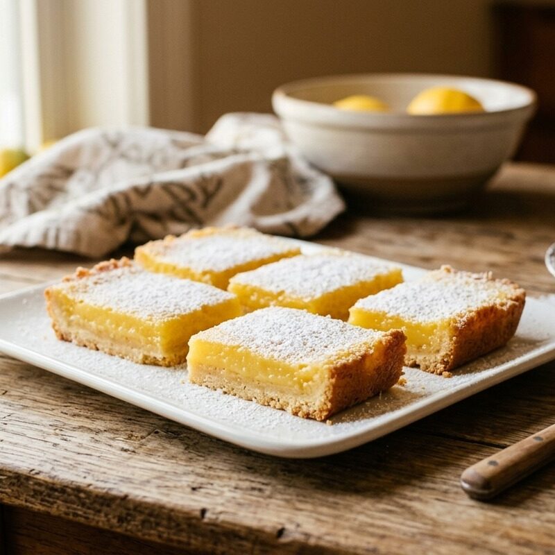 Classic Lemon Bars with tangy lemon curd and powdered sugar