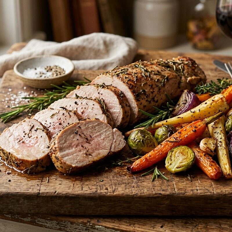 Classic Pork Tenderloin, sliced and roasted with herbs