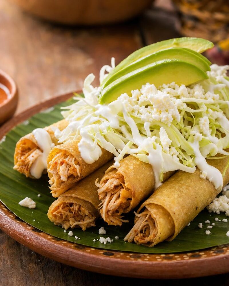 Codzitos - Yucatecan rolled fried tortillas with shredded turkey