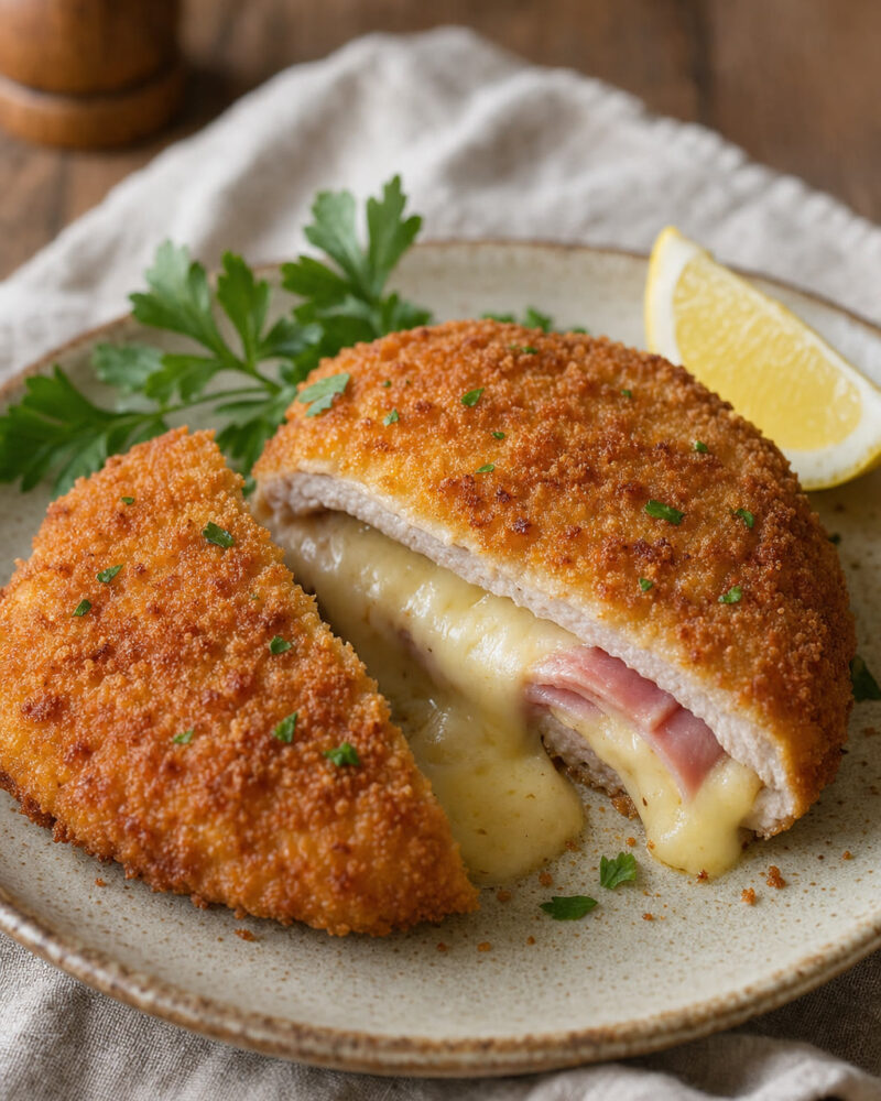 Cordon bleu suisse, escalope de veau panée au jambon et fromage fondu