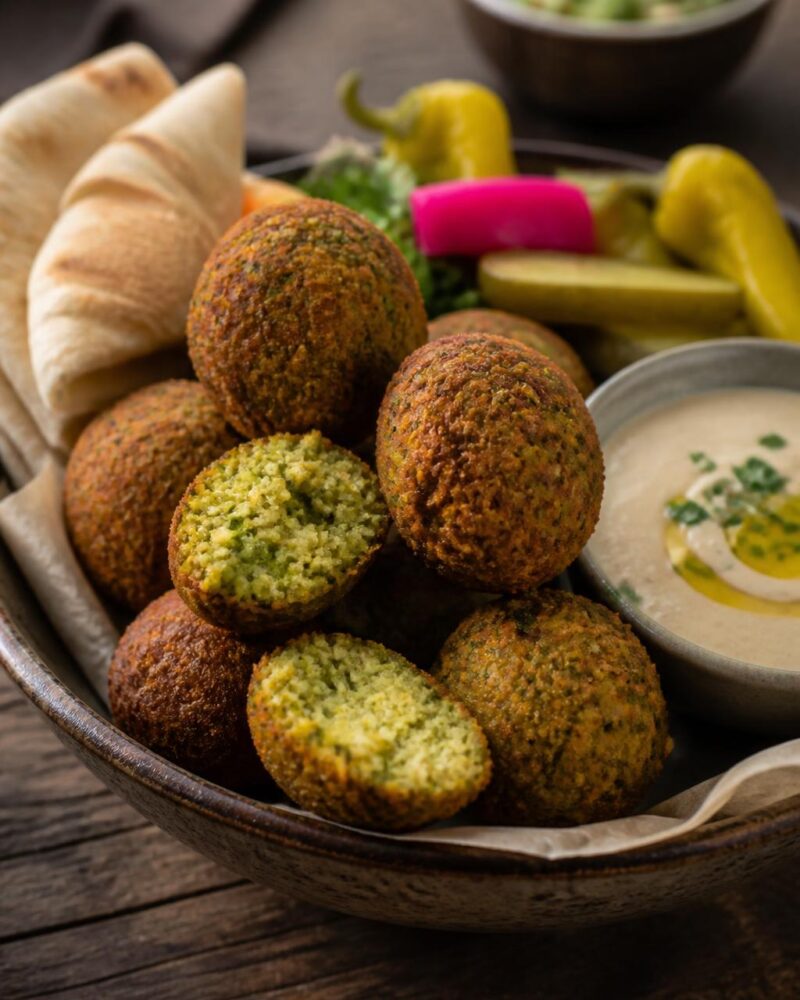 Falafel - crisp golden chickpea fritters with tahini