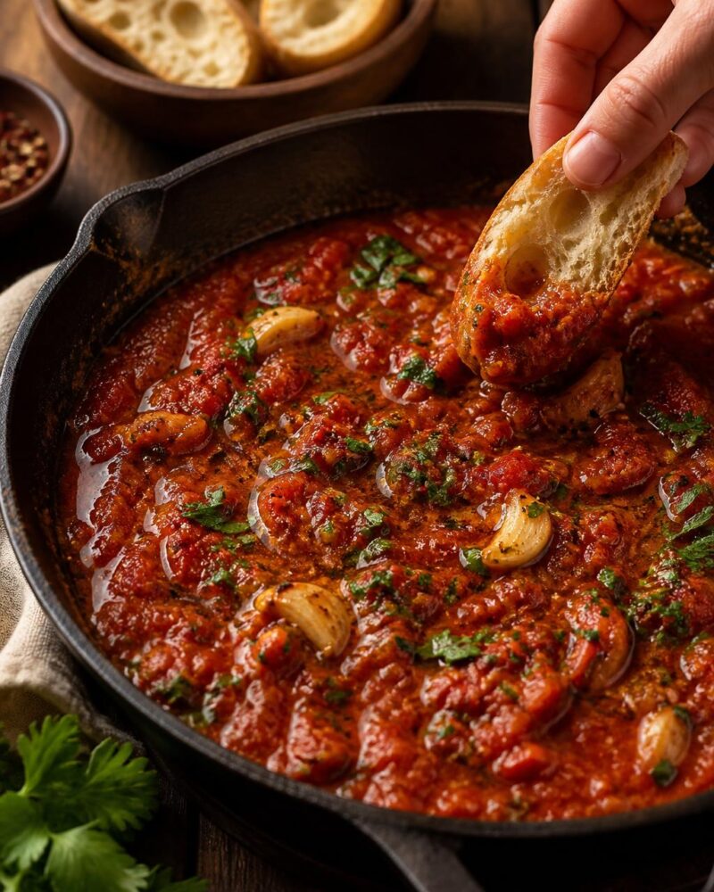 Galayet Bandora - tomatoes simmered with garlic and olive oil