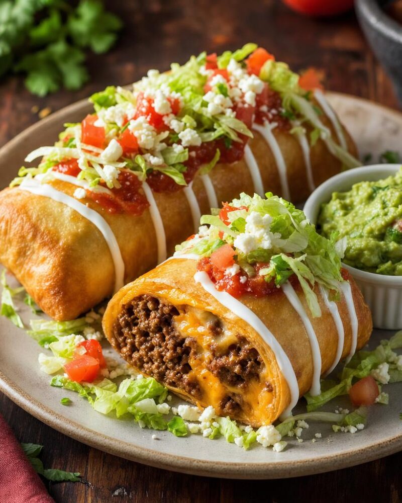 Beef Chimichangas - crispy fried chimichangas with beef and cheese