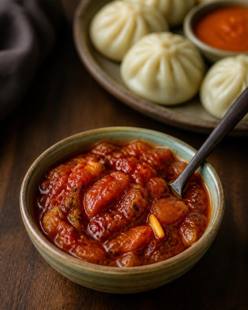 Golbheda ko Achar - smoky sweet tomato relish with mustard oil