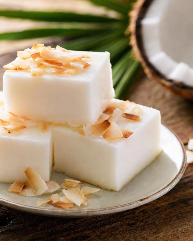 Haupia - Hawaiian coconut pudding squares with toasted coconut