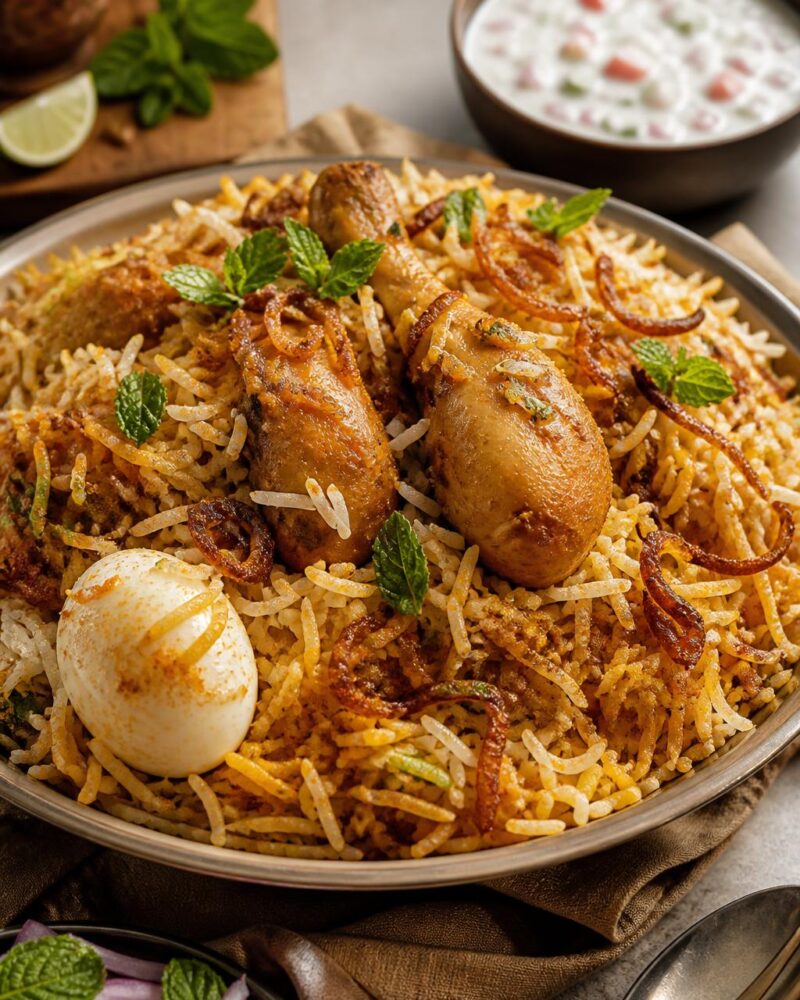 Hyderabadi Chicken Biryani - saffron layered rice and chicken