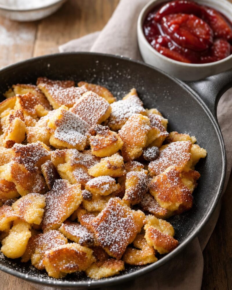 Kaiserschmarrn torn caramelized pancake with plum compote