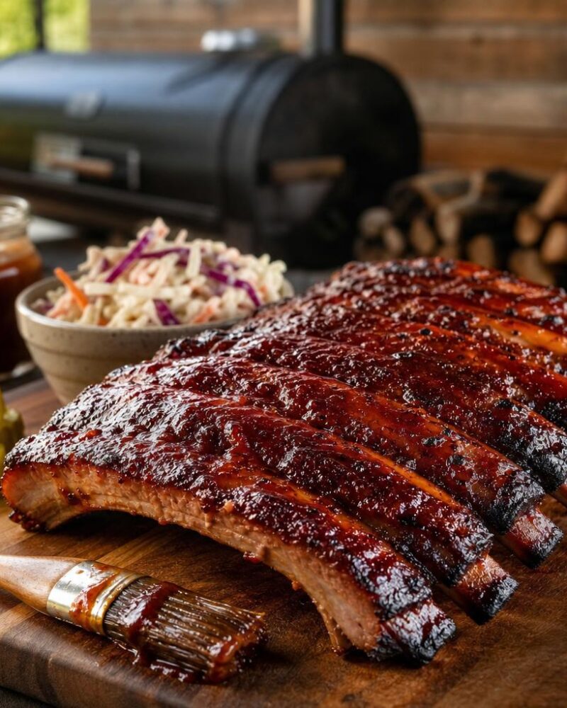 Smoky pork ribs glazed with sticky Kansas City barbecue sauce