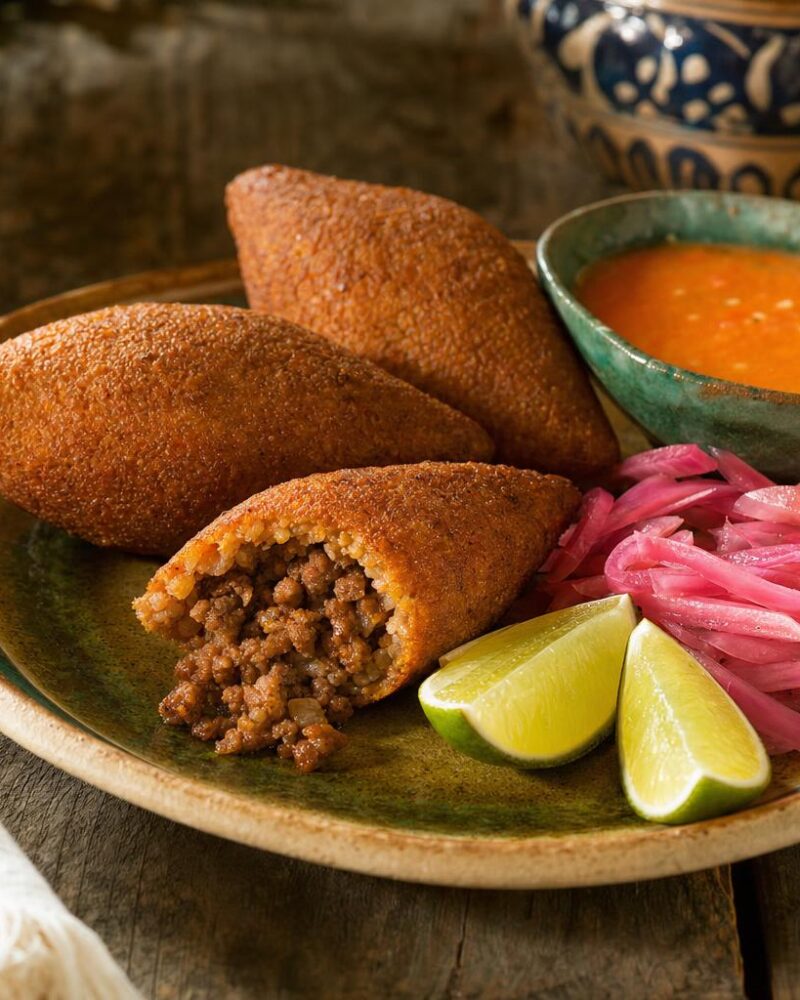 Kibi Yucateco - crisp bulgur torpedoes stuffed with spiced meat