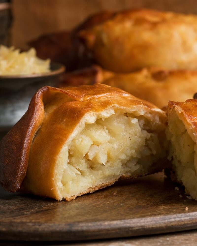 Baked potato and onion knish