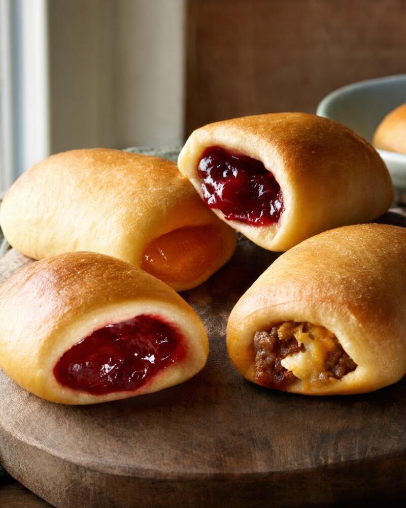 Kolache - Texas-style soft yeast rolls filled with fruit preserves or sausage and cheese
