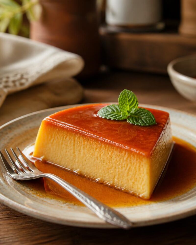 Leche Flan — silky steamed caramel custard with a pool of amber caramel