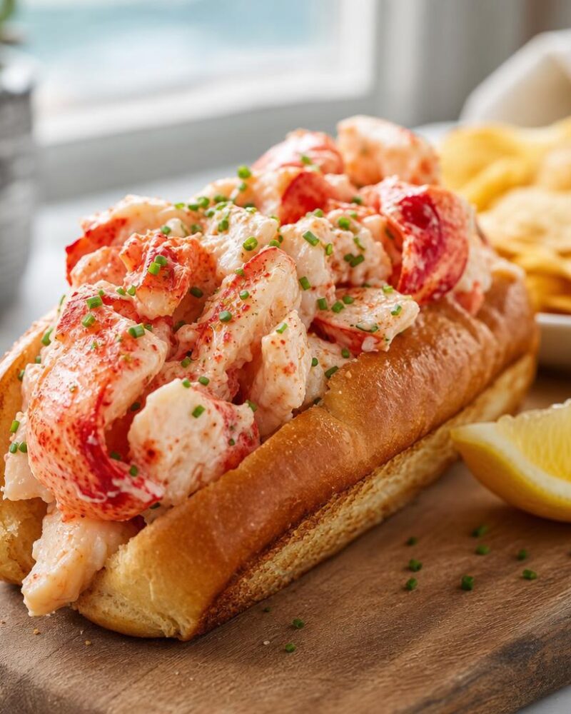 Buttered lobster roll piled with fresh lobster meat