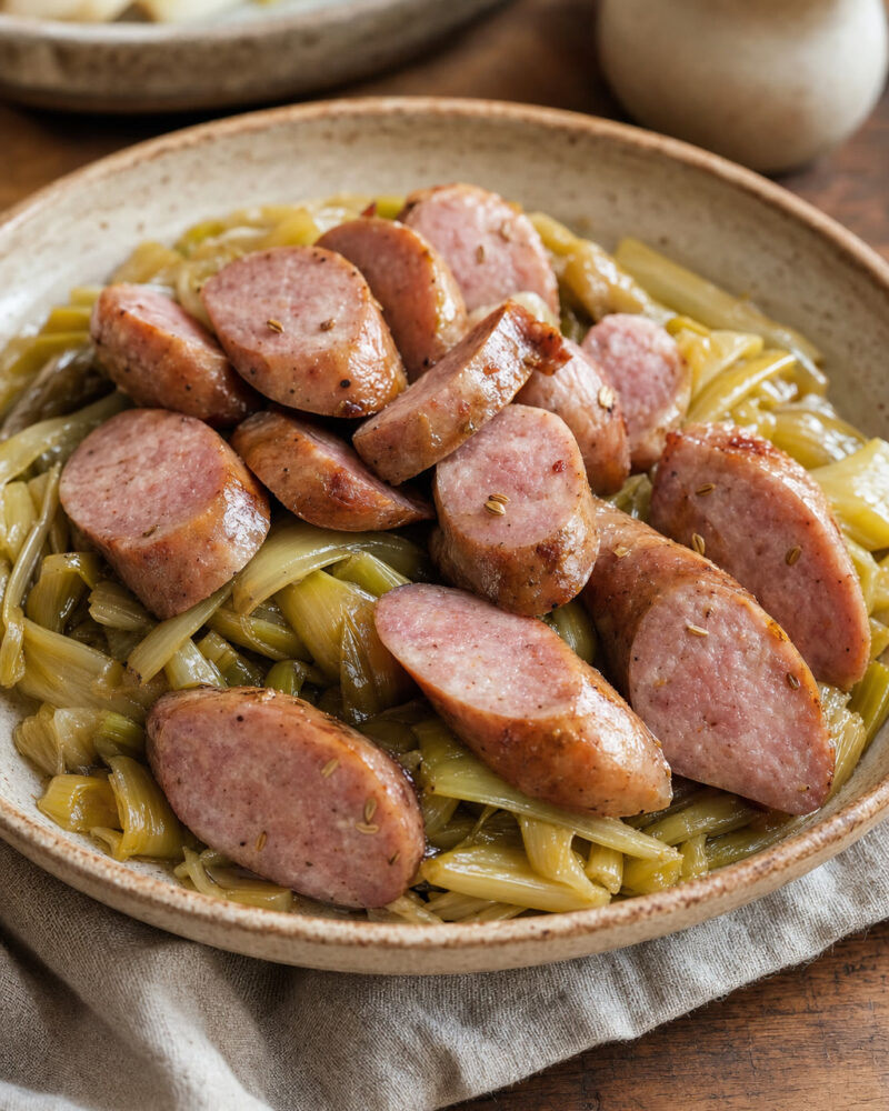 Longeole, saucisse de porc au fenouil de Genève sur lit de poireaux