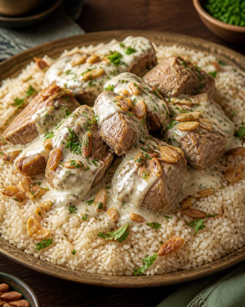 Mansaf - lamb in tangy dried yogurt over fragrant rice