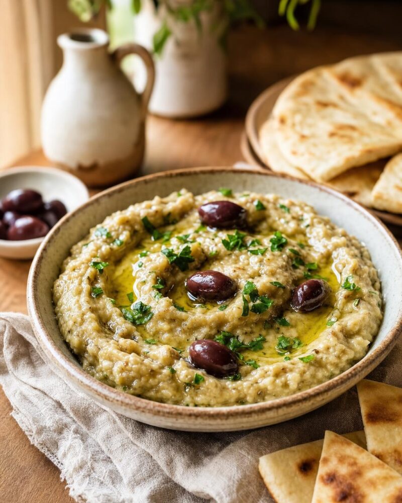 Melitzanosalata — smoky Greek eggplant dip with garlic and olive oil