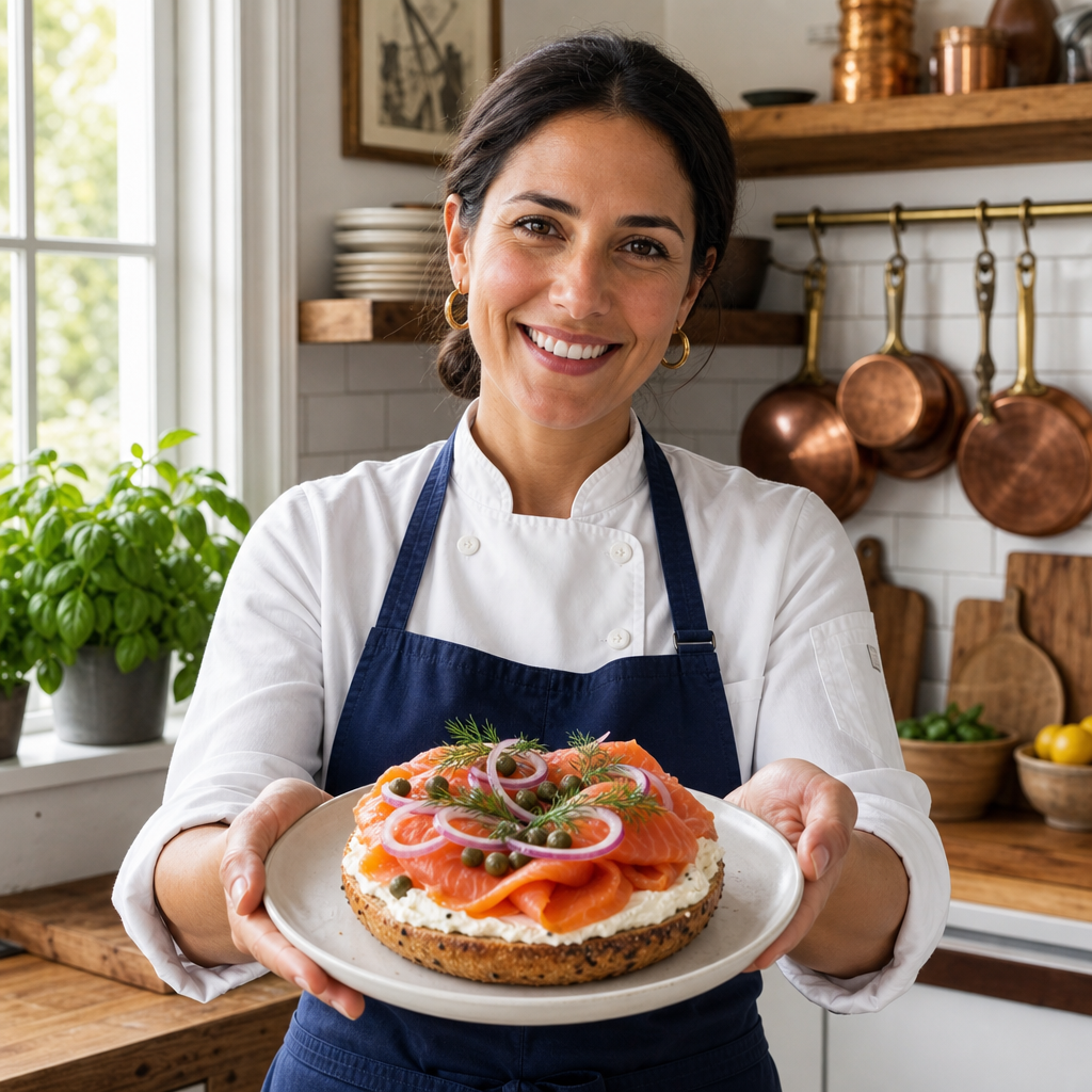 Chef Emily presents New York Bagel with Lox and Cream Cheese