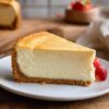 New York style baked cheesecake on a graham cracker crust