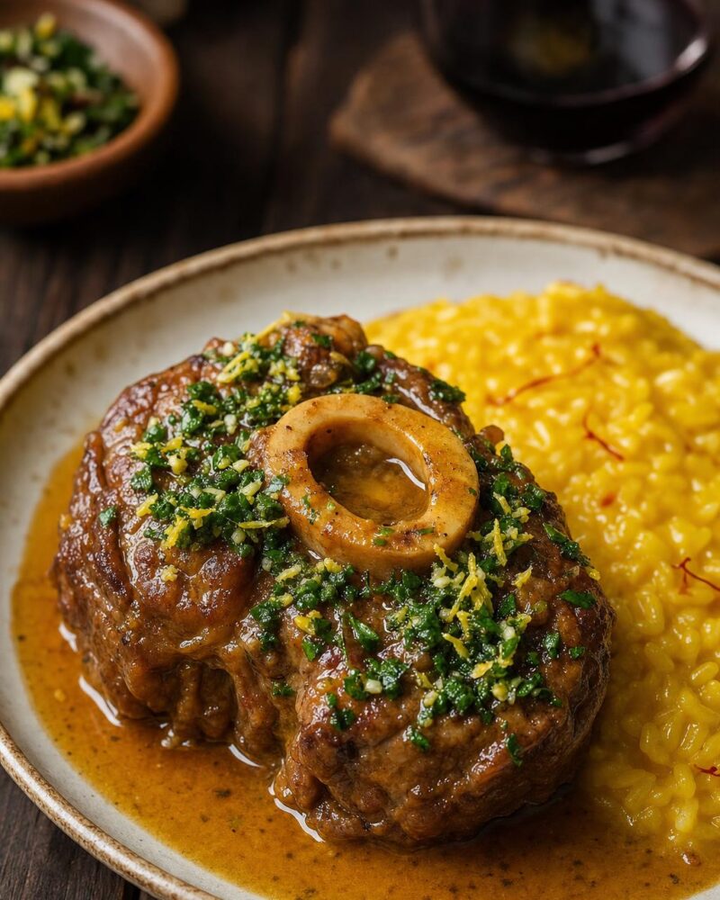 Ossobuco alla Milanese - braised veal shanks with gremolata and saffron risotto