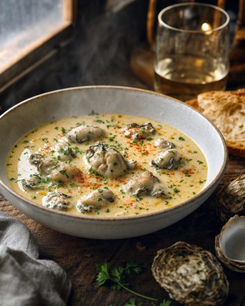 Oyster Stew BC - plump Pacific oysters in silky buttery cream with paprika