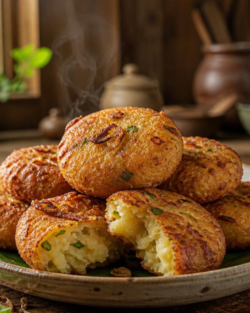 Perkedel (Indonesian potato fritters) golden and crispy