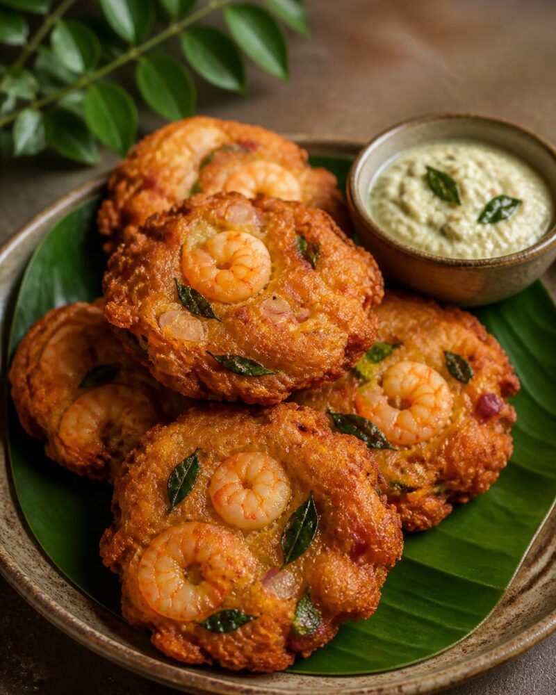 Prawn Vadai - crispy lentil fritters with whole prawns