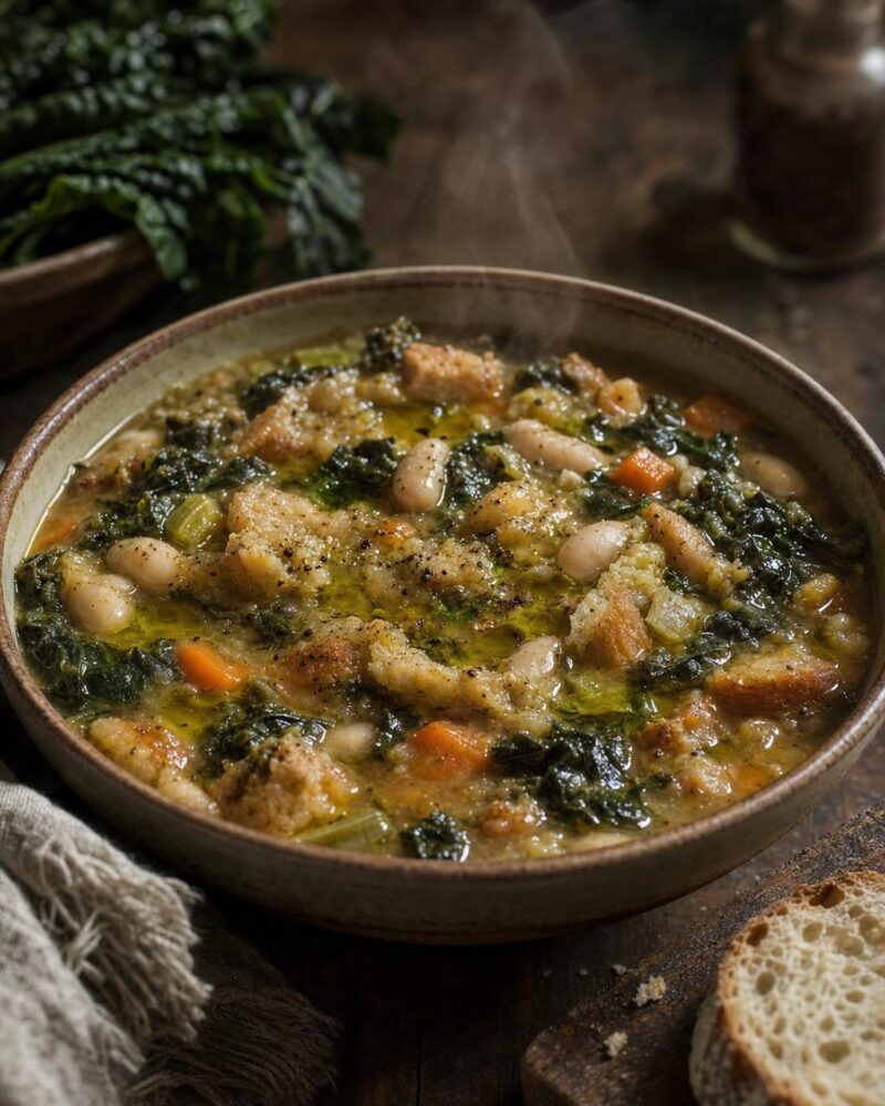 Ribollita - hearty Tuscan re-boiled soup with beans, kale and day-old bread