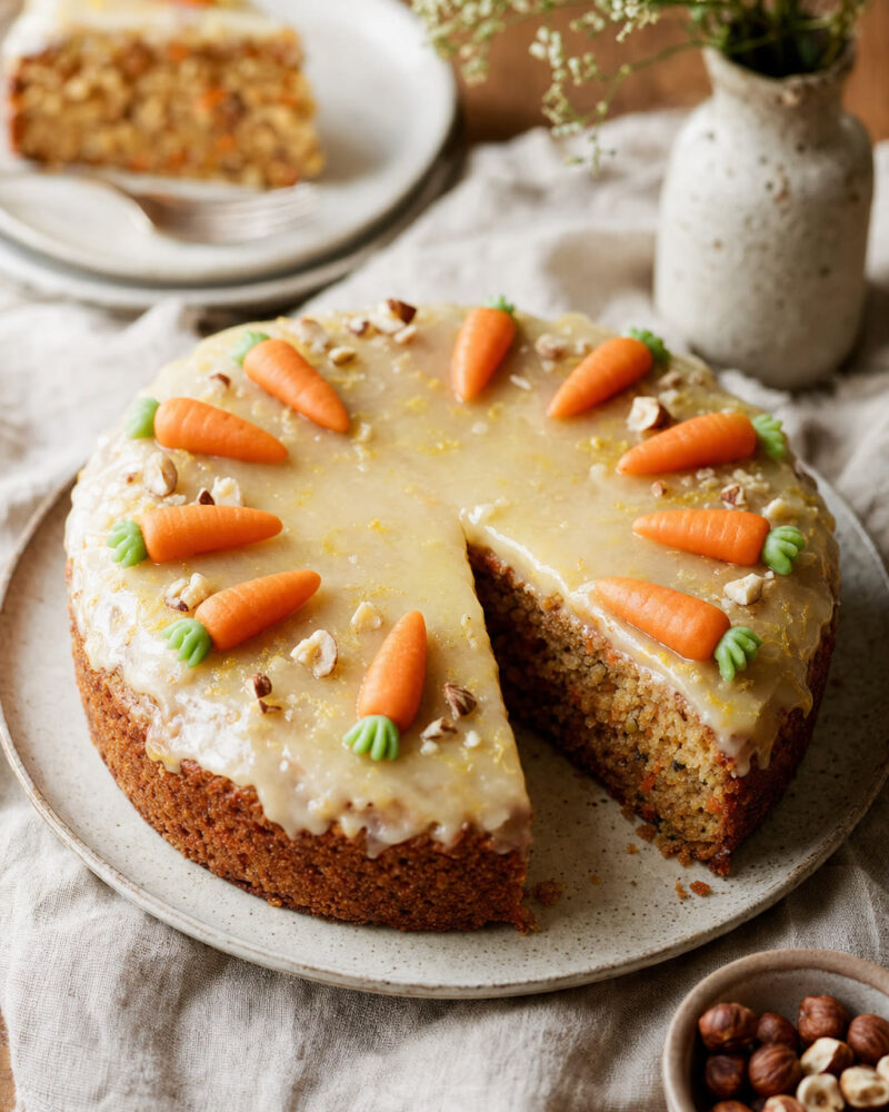Rüeblitorte, torte aux carottes et noisettes au glaçage citron