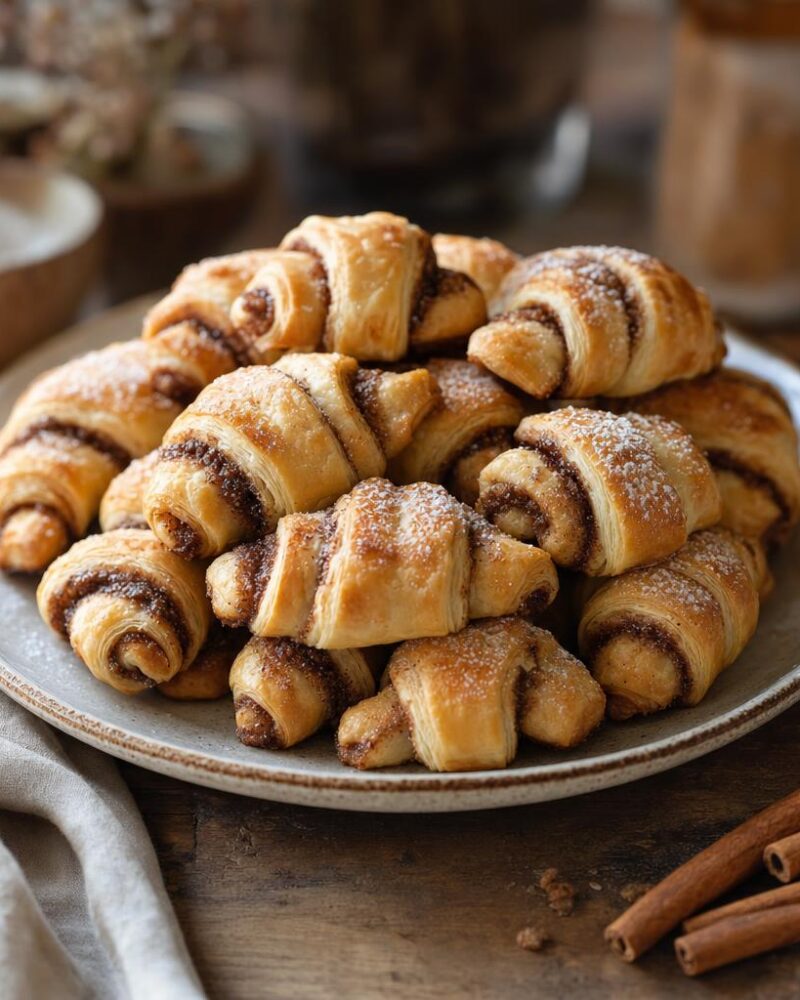 Rugelach — cream-cheese crescent pastries with cinnamon sugar, walnuts and jam