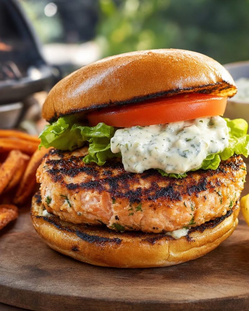 Salmon Burgers BC - juicy grilled wild salmon burgers with lemon and dill