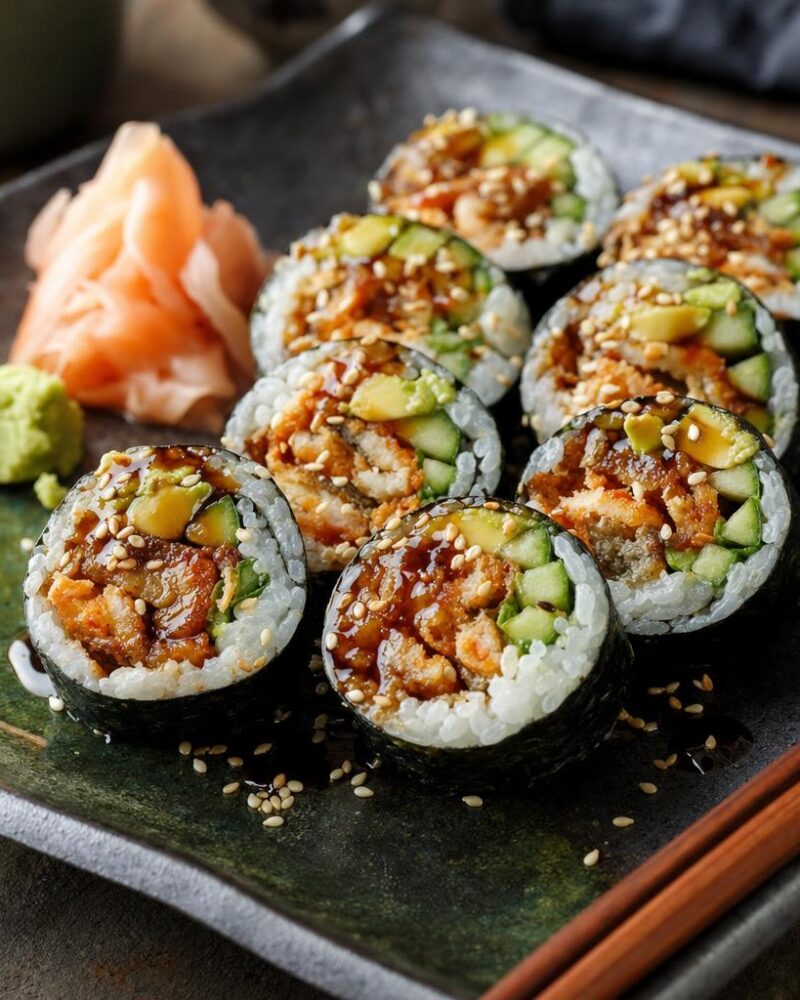 Salmon Skin Rolls - crispy salmon skin sushi rolls with cucumber and avocado