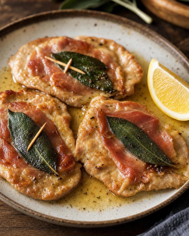 Saltimbocca alla Romana - veal scaloppine with prosciutto and sage in wine sauce