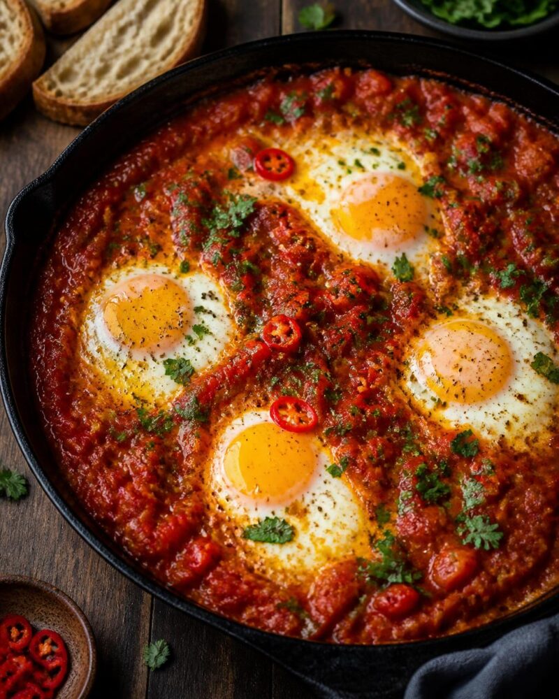 Shakshuka - eggs poached in spiced tomato and pepper sauce