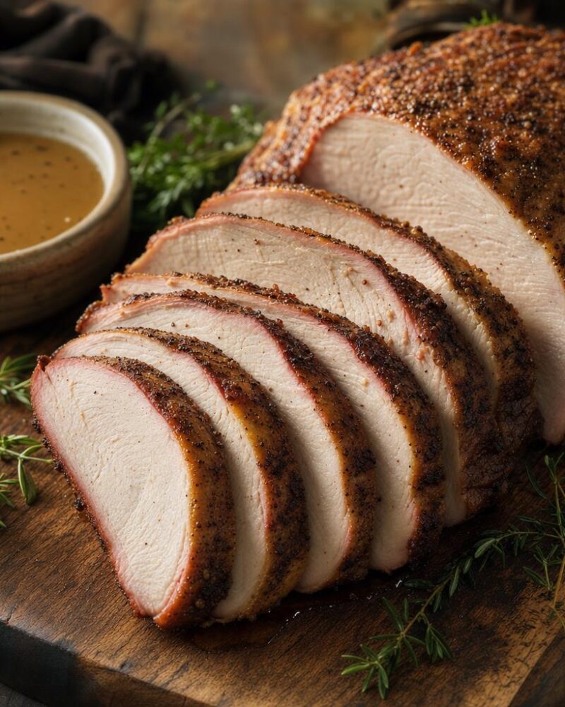 Smoked Turkey Breast - sliced smoked turkey breast with peppery crust