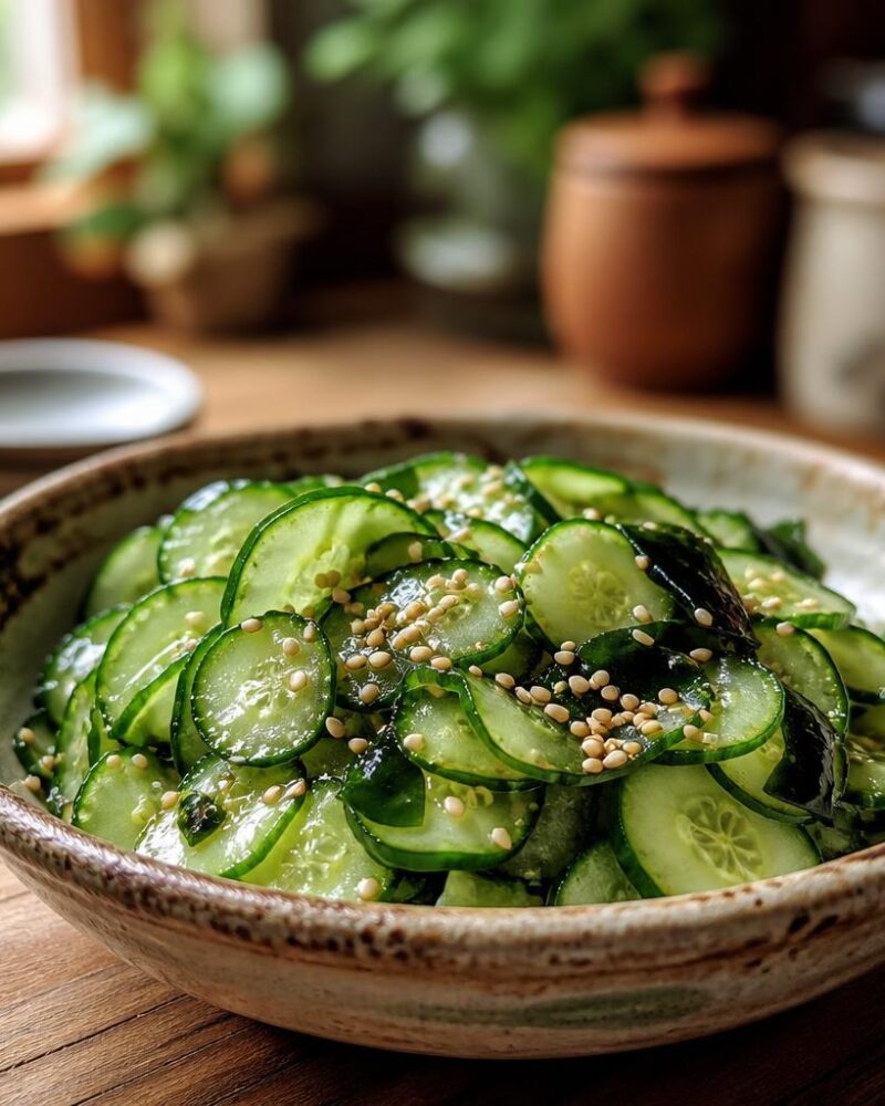 Sunomono (cucumber salad) with rice vinegar and sesame