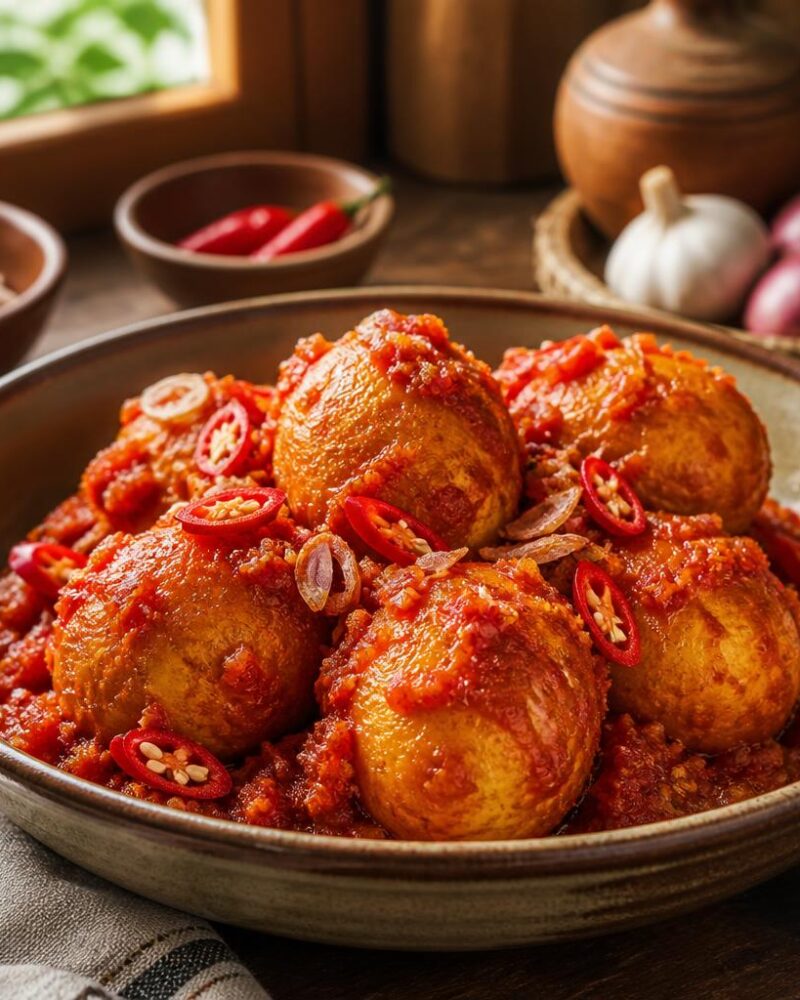 Telur Balado (eggs in spicy chili sauce)