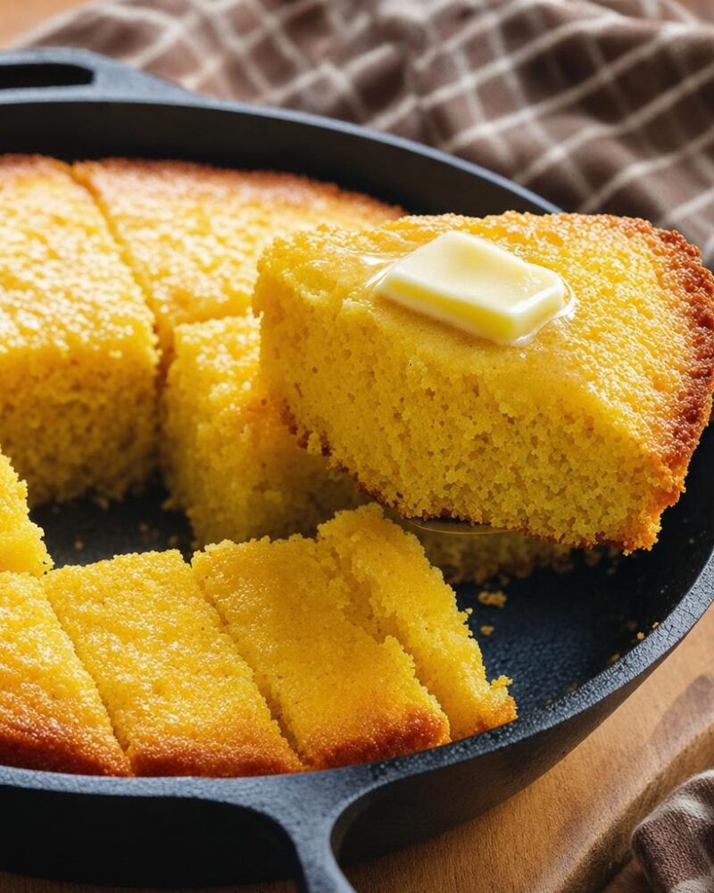 Texas Style Cornbread - golden cornbread baked in a cast-iron skillet